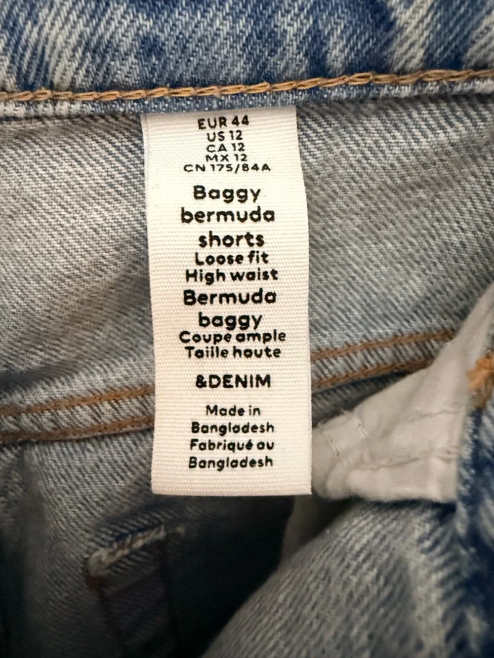 &Denim Baggy Bermuda Shorts Light Wash High Rise Jorts Size 12